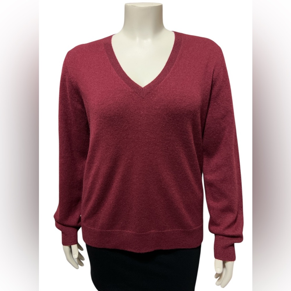 NWT Antonio Melani Womens Monika V-Neck 100% Cashmere Sweater Long Sleeve Wine L